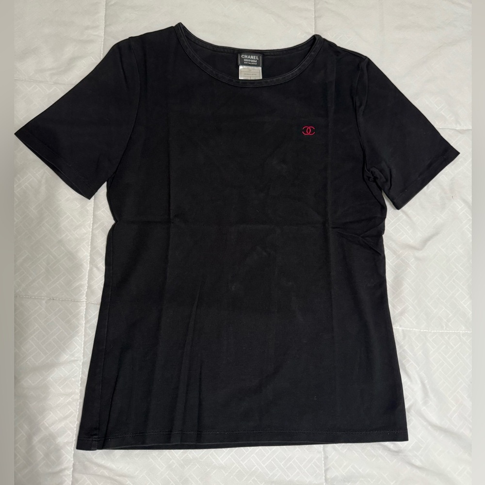 CHANEL CC Embroidered Logo Black Shirt